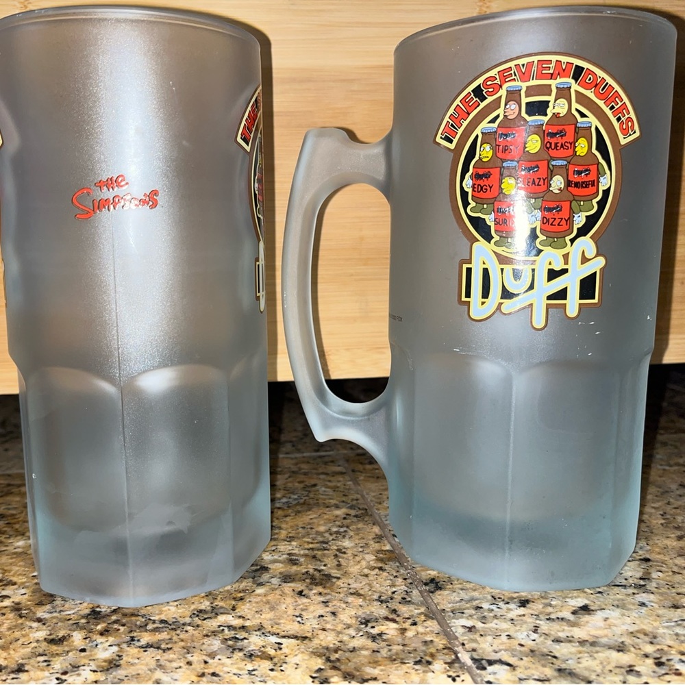 🍻🍺Vintage The Simpsons Duff Frosted Beer Stein Set of 2 🍺🍻
